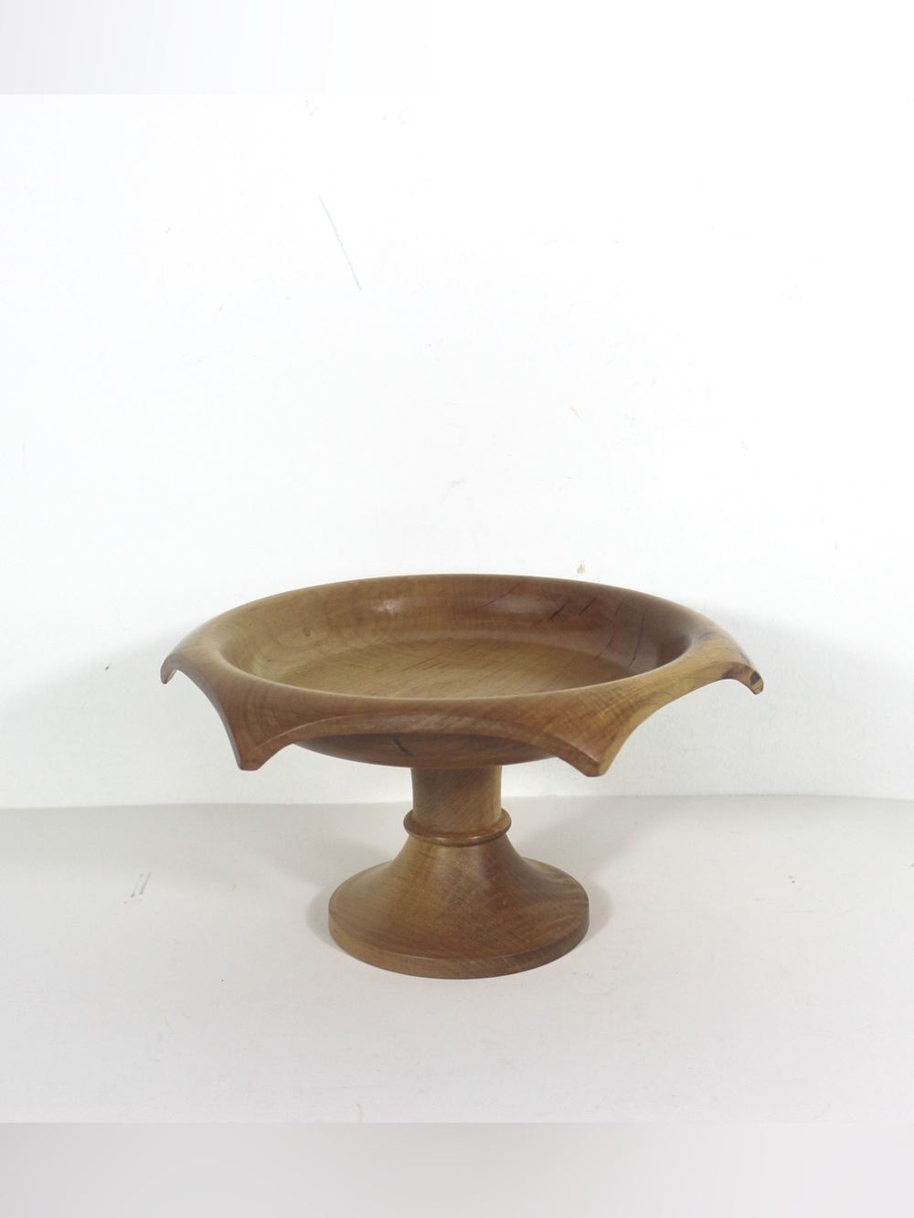 Vintage Hand Turned Maple Wood Pedestal Bowl